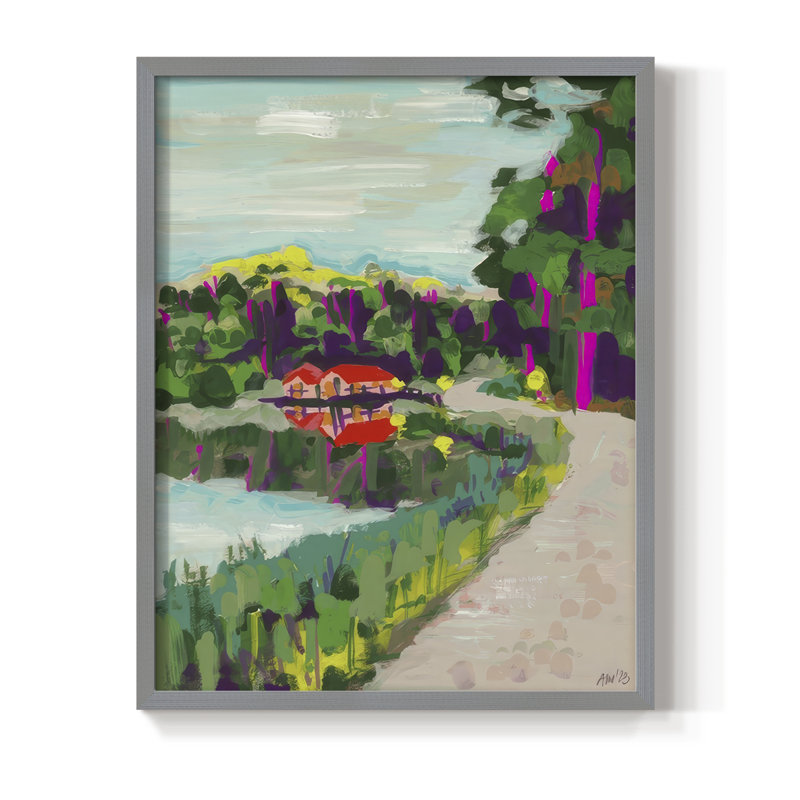 «Colorful Lakeside», reproduction encadrée - bois massif, Gris, H 30 po x l 24 po
