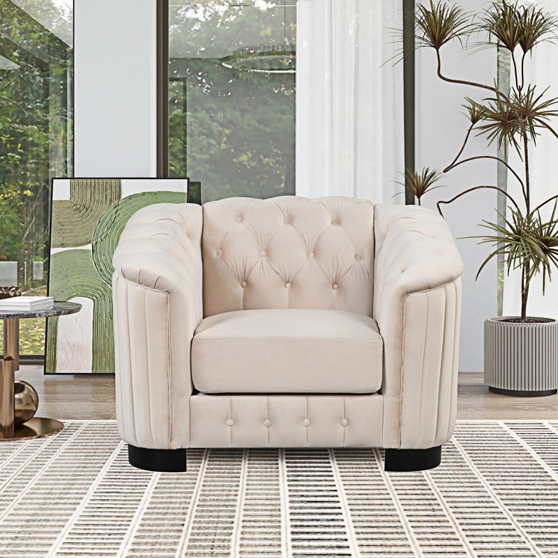 Canapé d'appoint 41,5 po en velours rembourré (y compris le fauteuil), Beige