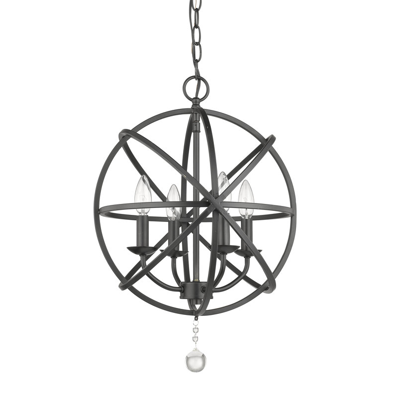 Lustre en forme de globe 4 lumières de style bougie Puma, Noir mat