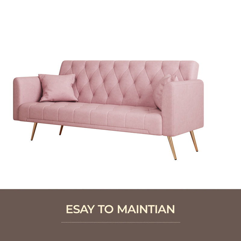 Canapé convertible de 71 pouces convenant à un petit salon, une chambre à coucher ou un bureau, Rose