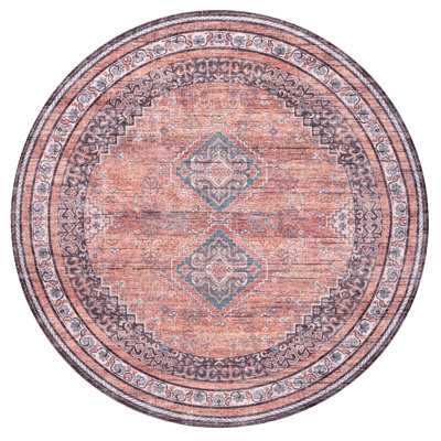 Lesandra Geometric Medallions Machine-Washable Terracotta/Navy Rug