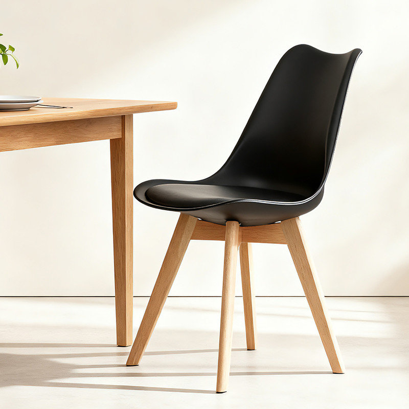 Set of four dining chairs, medieval modern style dining chairs for kitchen and dining room, with wooden legs, black, Black