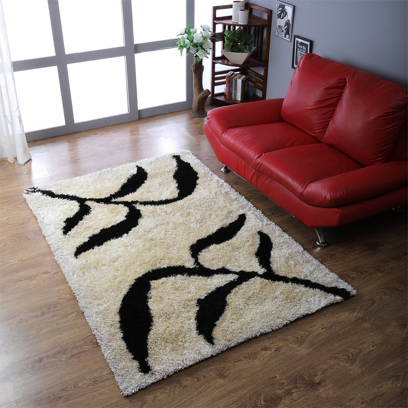 Crayton Hand Tufted Shag Polyester Eco-Friendly Area Rugs - Rectangle, Beige Black Color, Floral Modern Design, High Pile Thick Handmade Anti Skid Area Rugs for Living Room, Bed Room