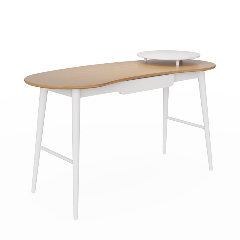 Doucoure Solid Wood Base Writing Desk, Natural Oak, White