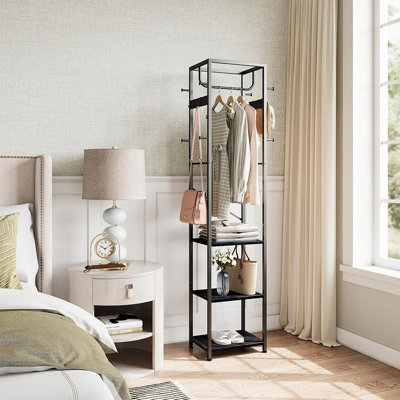 Portemanteau sur pied - Arbre d'entrée avec 3 tablettes de rangement et 12 crochets, rangement en métal pour la chambre à coucher, le couloir et le vestibule [Noir] - [Métal / Moderne / Autoportant]