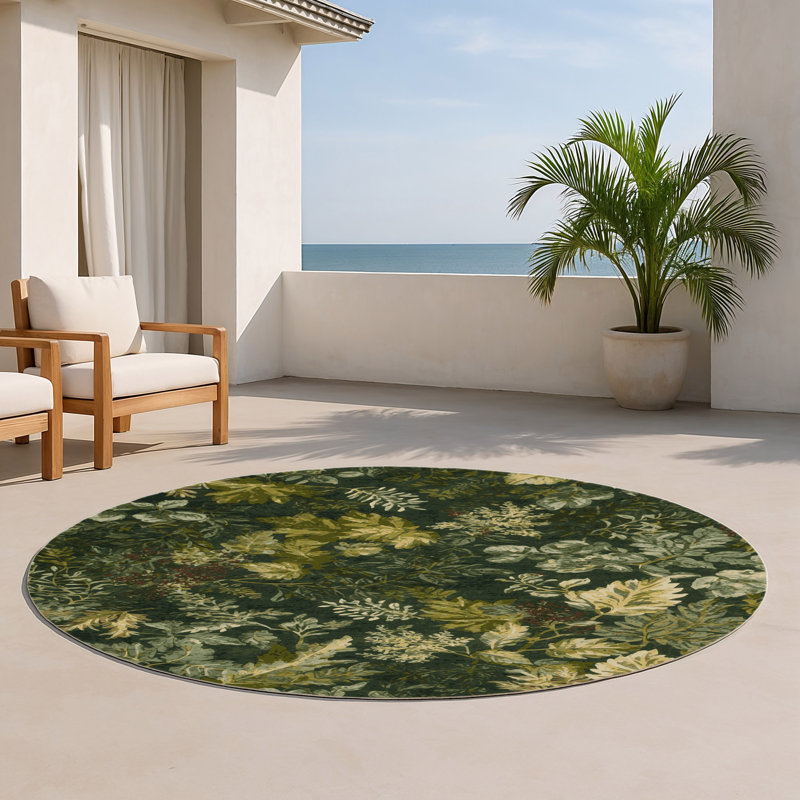 Tapis d'intérieur et d'extérieur vert Nature, Rond 5 pi