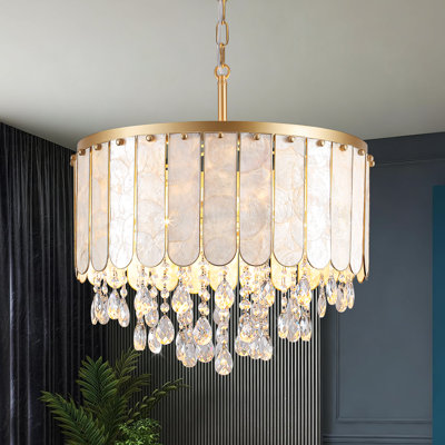 Lustre coquillage naturel doré à 5 lumières Coastal avec détails en cristal