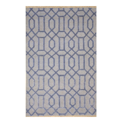 Barnes Blue Hand Knotted Wool & Viscose Transitional Geometric Area Rug