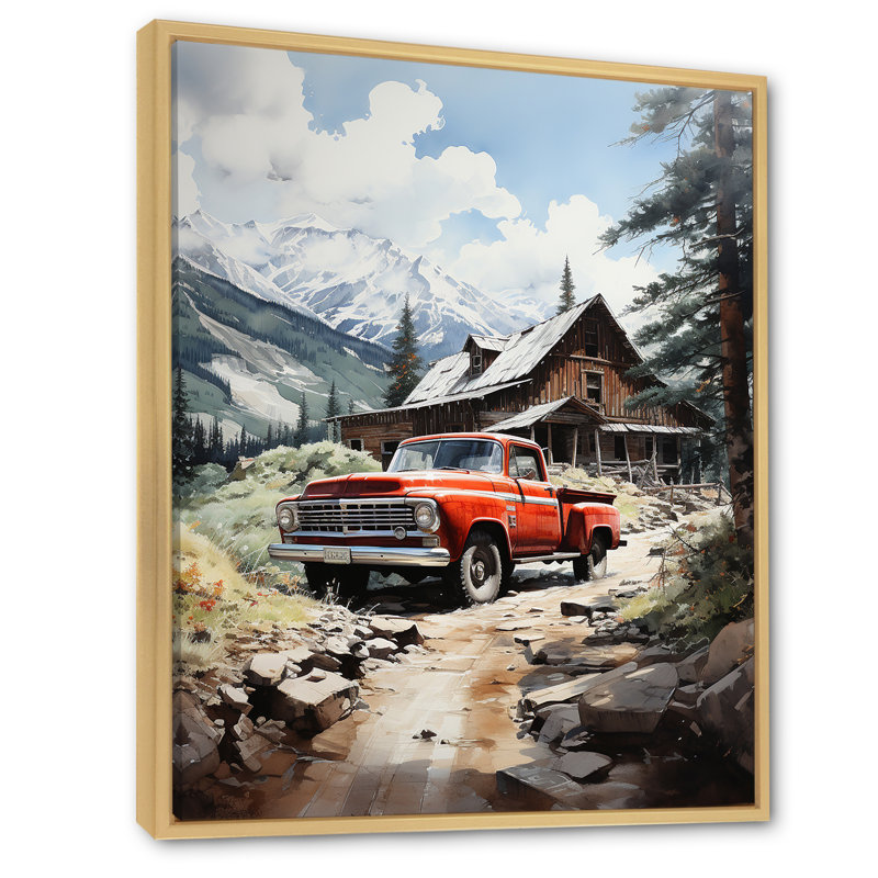 Retraite de montagne en camionnette rouge Taounate, H 20 po x l 12 po x P 1 po, Cadre naturel flottant