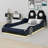 Wood Race Car-Shaped Platform Bed With LED And Upholstered Backrest-1327916432