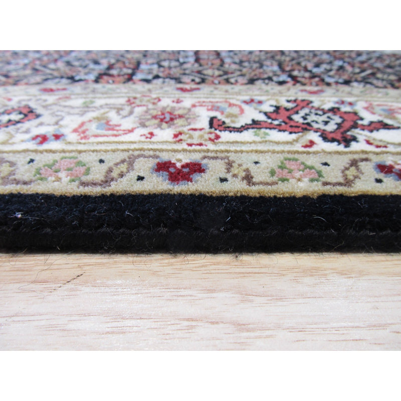 Mahi Tabriz Brown Hand Knotted Wool Black/Red Traditional Oriental 2'7" x 12'1" Runner Rug