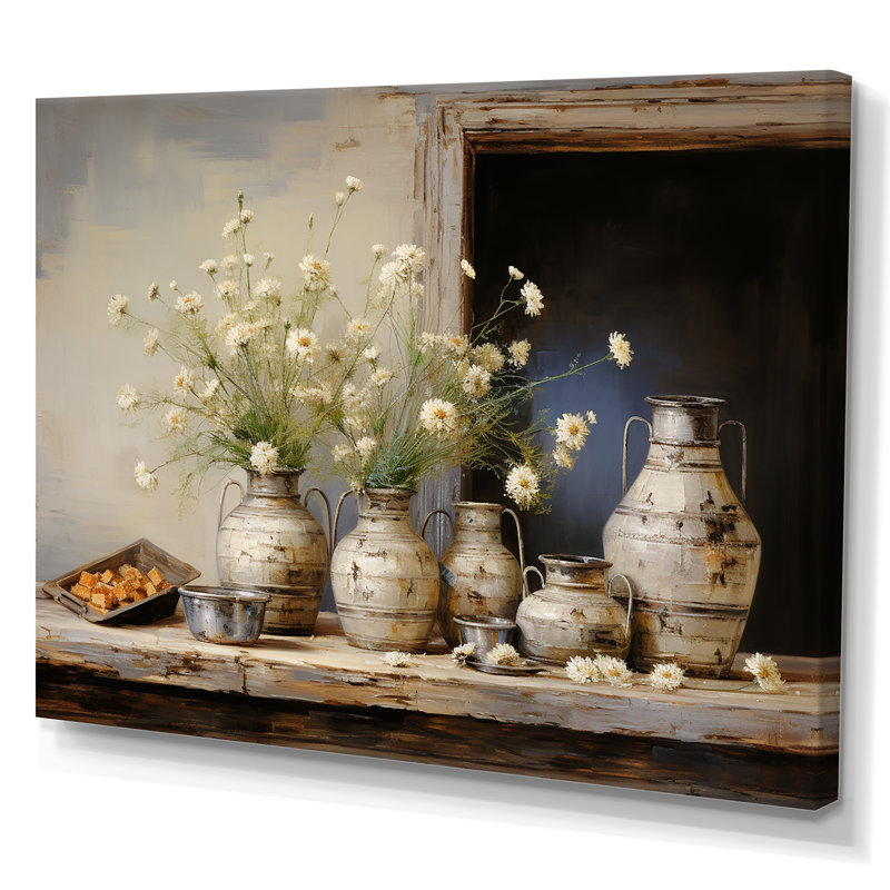 Flower Herbs Farmhouse Still Life, H 30 po x l 40 po x P 1,5 po, Toile tendue