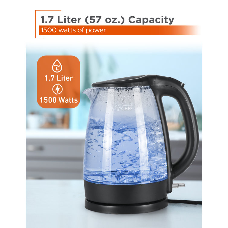 Electric Kettle, 1.7L Glass Boiler Electric Tea Kettle with Blue