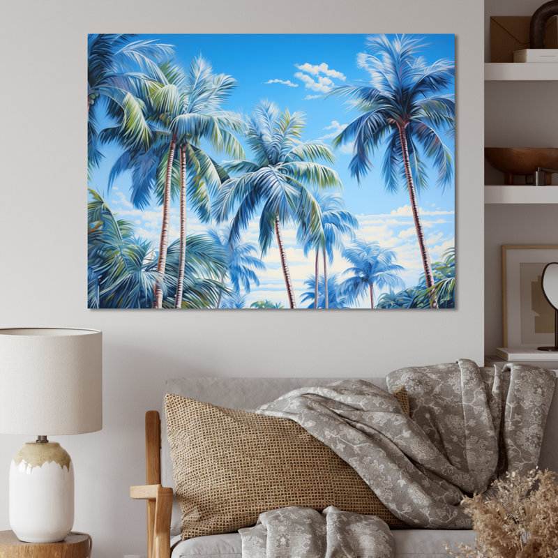 Symphonie de palmiers bleus sur toile, H 24 po x l 32 po x P 1 po, Toile tendue