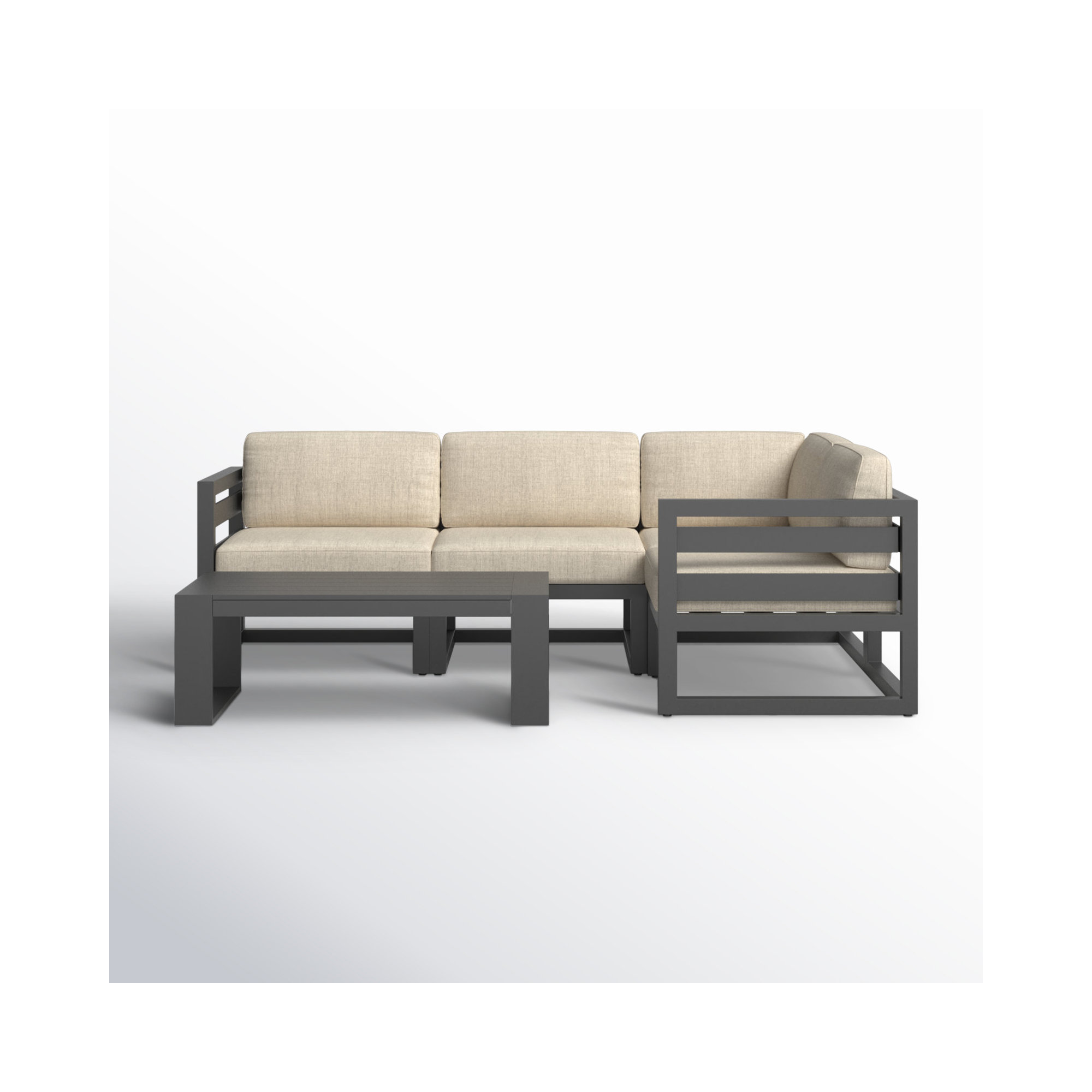 Smith 5 Piece Sectional Seating Group with Sunbrella® Cushions, Canvas Flax, Slate