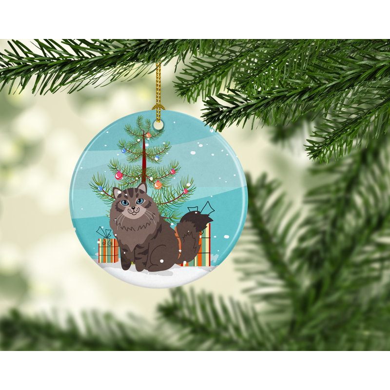 Ornement en céramique pour fêtes sibérie chat merry christmas tree