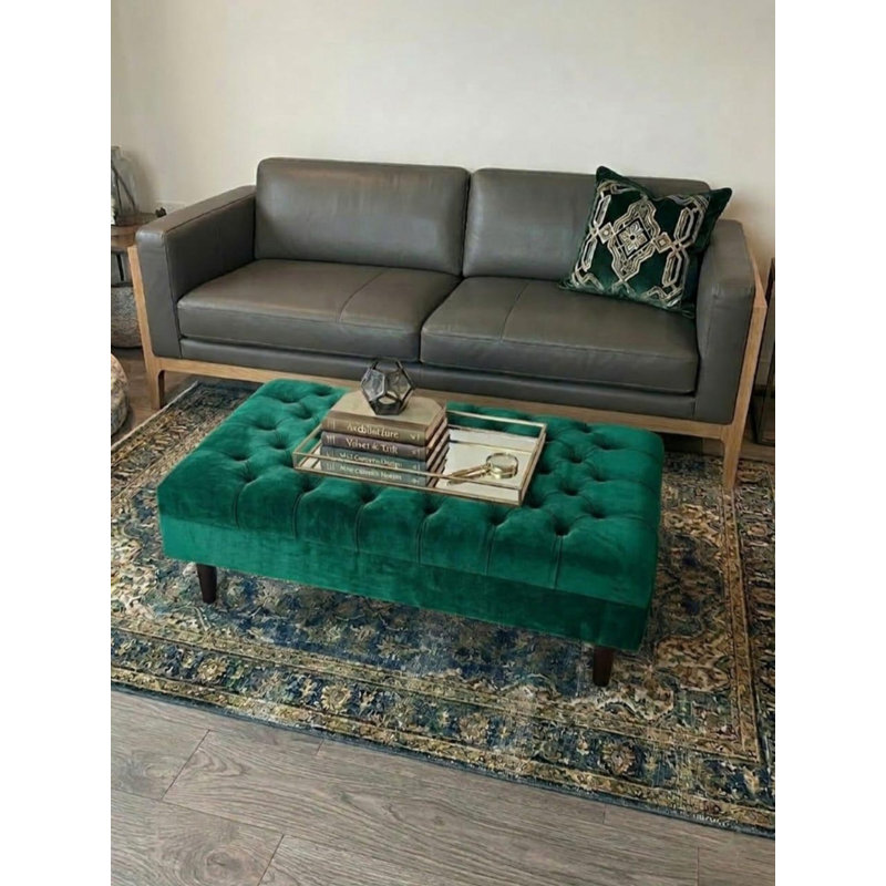 100cm Wide Footstool Ottoman, Plush Velvet, Steel
