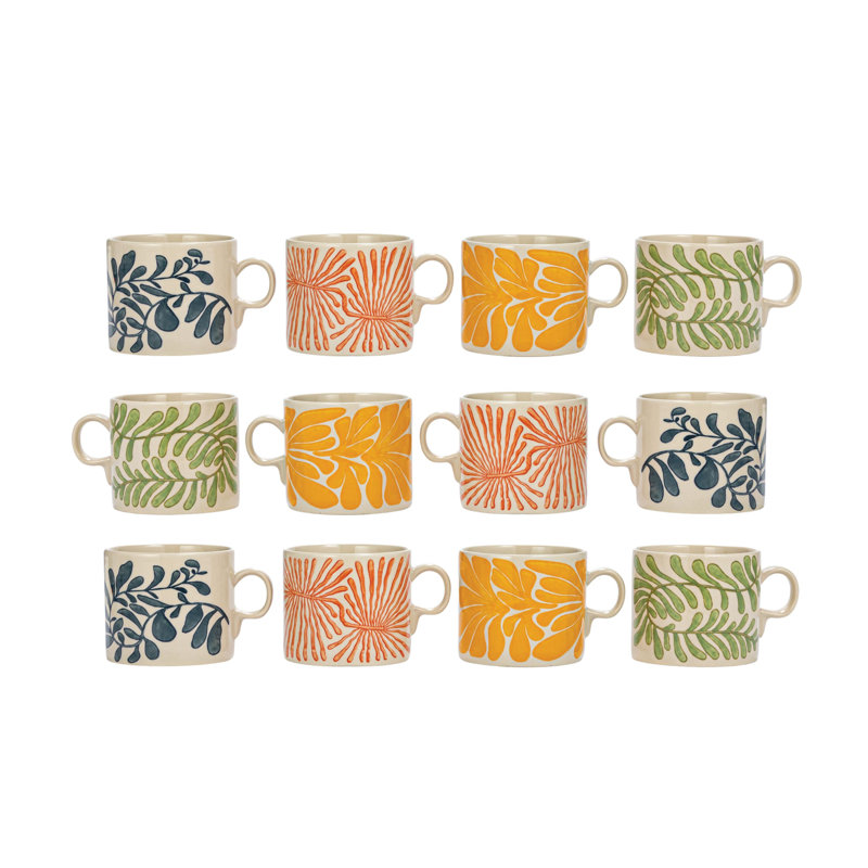 Colorful Ceramic Abstract Design Microwave Safe Mugs, Set of 12