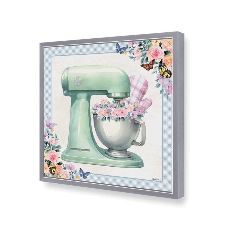 «In the Kitchen Mixer» par Nicole DeCamp, reproduction d'art, H 37,5 po x l 37,5 po, Silver, Impression encadrée