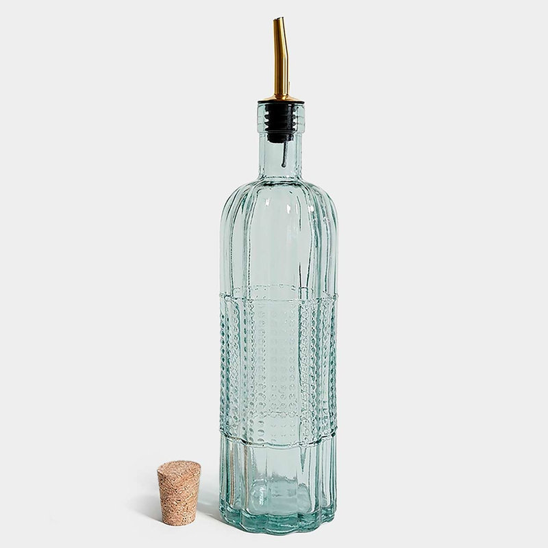 Huilier / Vinaigre en verre recyclé avec bec verseur doré, texture nervurée, 16,9 oz