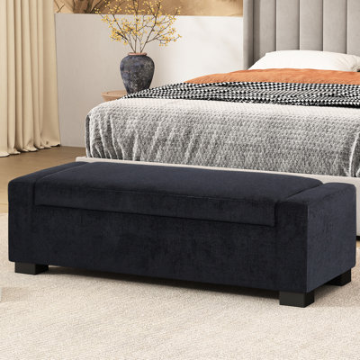 Banc de 50 po avec rangement et confort en tissu texturé bleu