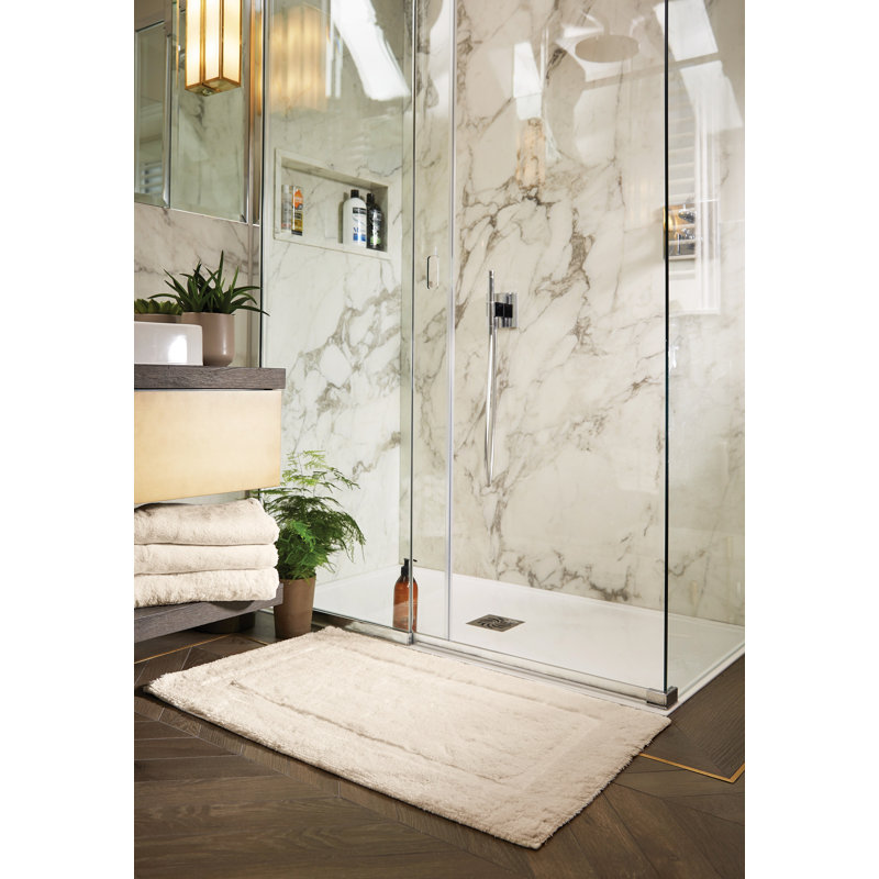 Dithusan Border Bamboo Bath Mat, 80cm L x 50cm W, Cream