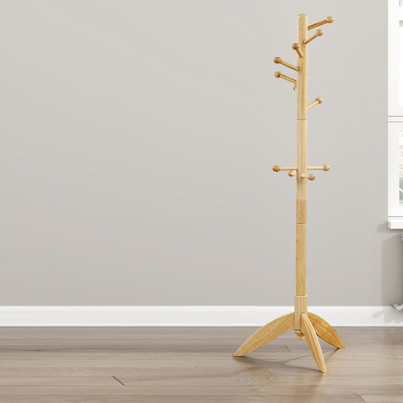 Coat Rack Solid Wood, 11 Hooks Coat Hanger Stand Entryway Home Furniture 1pc, Natural
