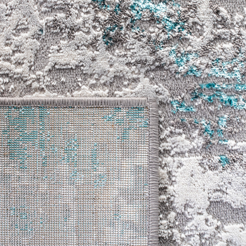 Harville Abstract Grey/Turquoise Area Rug, Rectangle 5'5" x 7'7"