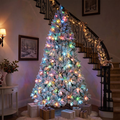 Sapin de Noël artificiel floqué préilluminé de 1,20 m avec 150 lumières multicolores et 366 branches