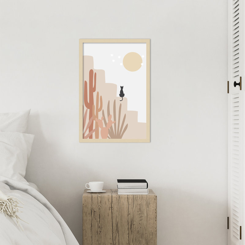«Chat avec cactus» par Calion, reproduction d'art murale en bois, H 25 po x l 17 po