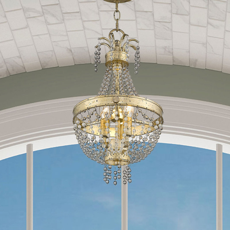Lustre empire 3 lumières avec détails en cristal Rachedi, Doré hivernal