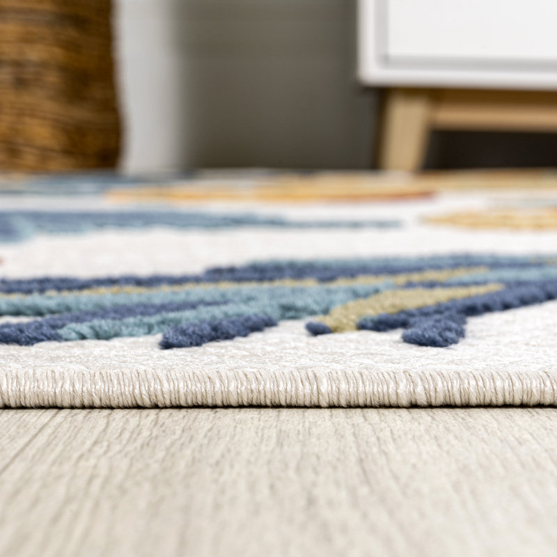 Randalstown Bold Pineapple High-Low Orange/Navy Indoor/Outdoor Rug, Runner 2'3" x 8'