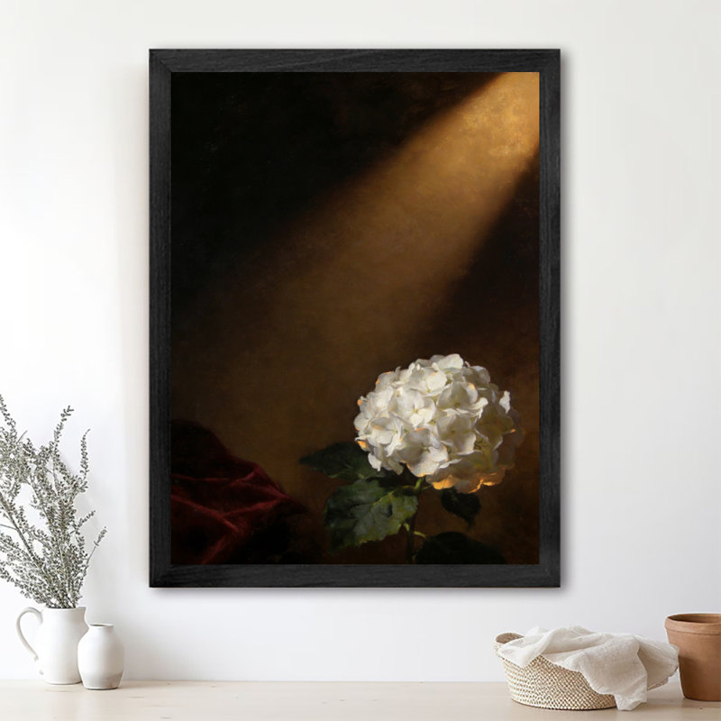 Reproduction d'art de hortensia rétro blanc pur noir, H 37 po x l 25 po