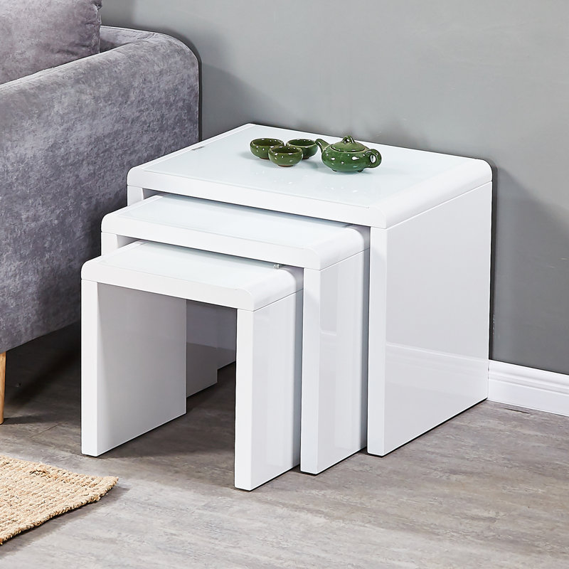 Beula 3 - Piece Stackable Living Room Center Table Nesting Table Set With Tempered Glass Top, White