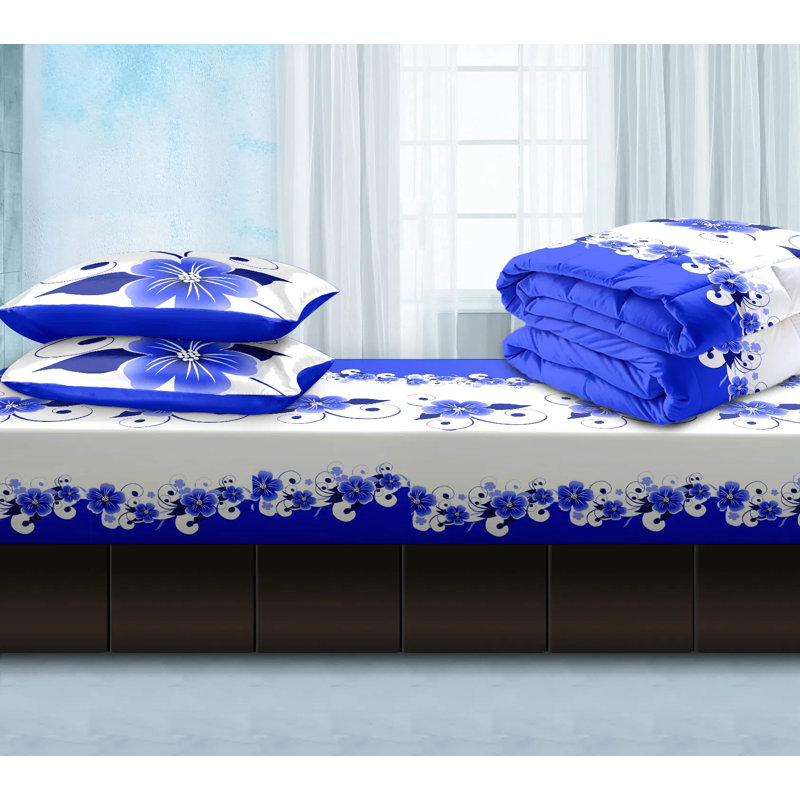 Ensemble de housse de couette et de rideau grand bleu 12 pièces, ensemble de literie complet avec drap-housse, taies d'oreiller, housses de coussin décoratif et voilages transparents, microfibe lavable à la machine