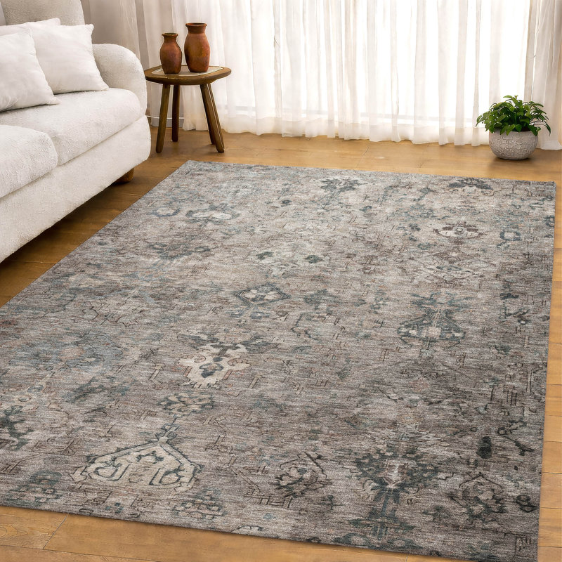 Premium Machine Washable Mayfield Global Rug, Taupe, 5' x 7'6"