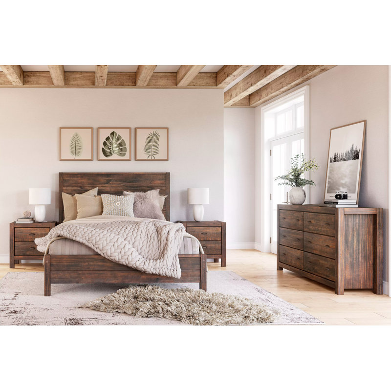 Montauk Bedroom Set, Rustic Walnut, King, 4 Pcs: Bed, 2 Nightstands, Dresser