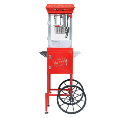 Popcorn Machine with Cart, with Wheels & Pot Popcorn maker Equipped with Popcorn Scoops & Tools, Mobile Cart with Lockers for Commercial Home Movie Theater Vintage Style