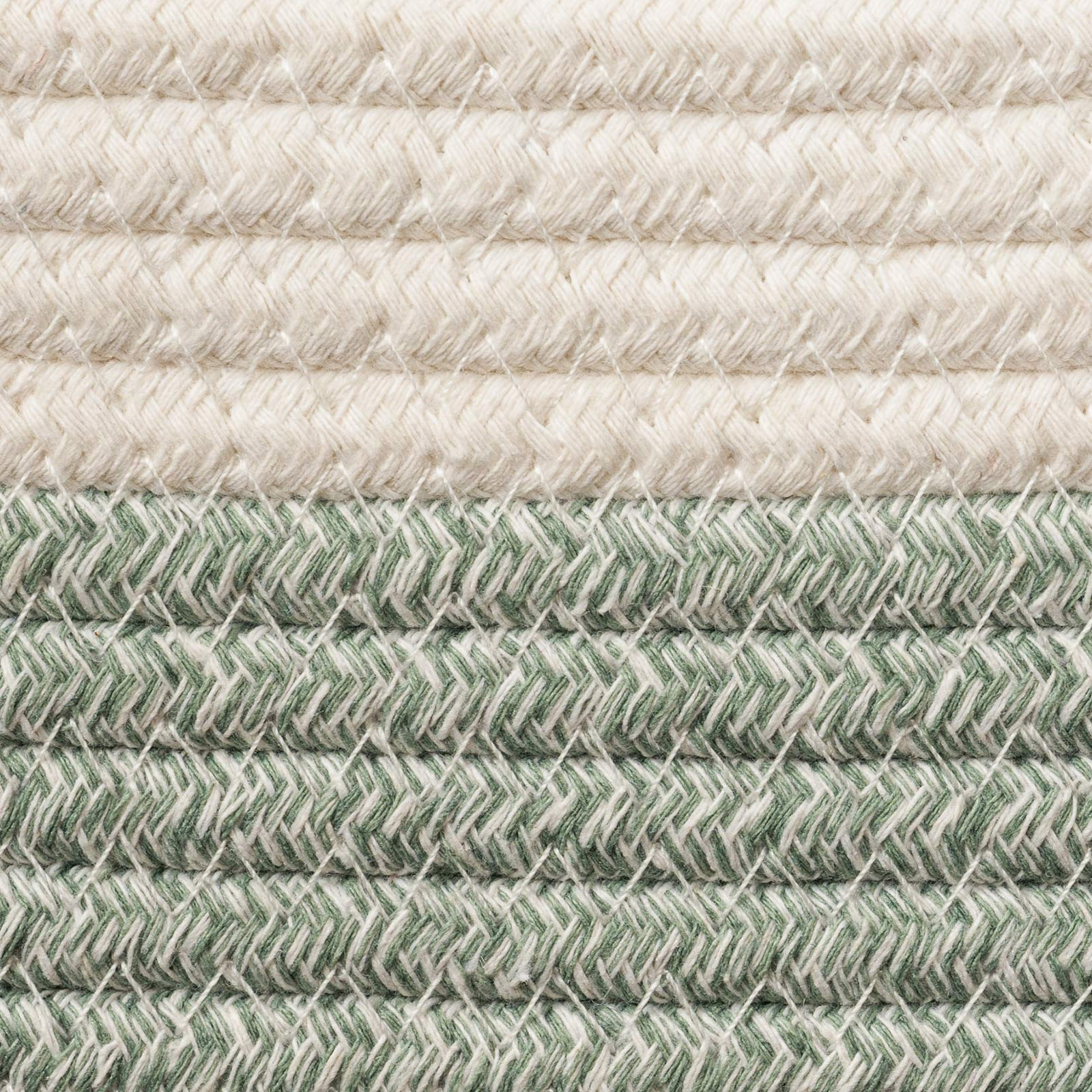 Cot Fabric Decorative Basket - Set of 3, Green/White