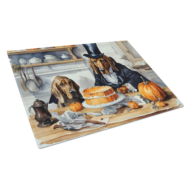 Bloodhound Fall Kitchen Pumpkins Glass Cutting Board Large