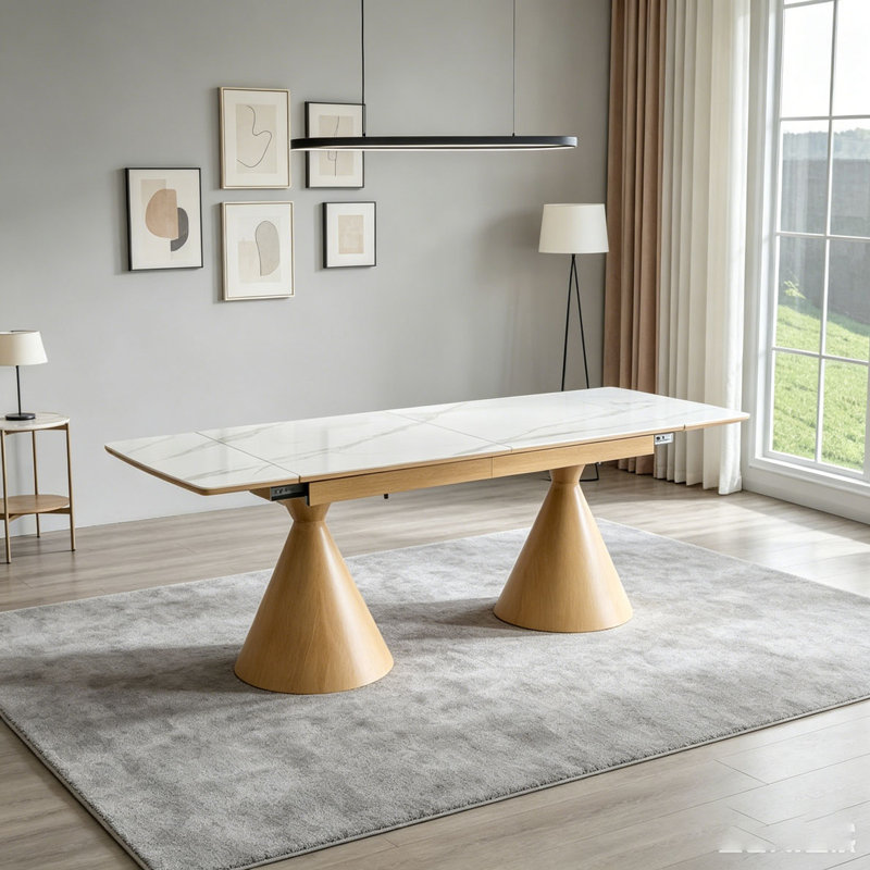 Table de salle à manger extensible, Walnut,White