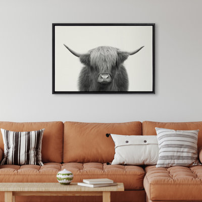 «Hey Dude Highland Cow BW» par The Creative Bunch Studio, reproduction d'art sur toile encadrée