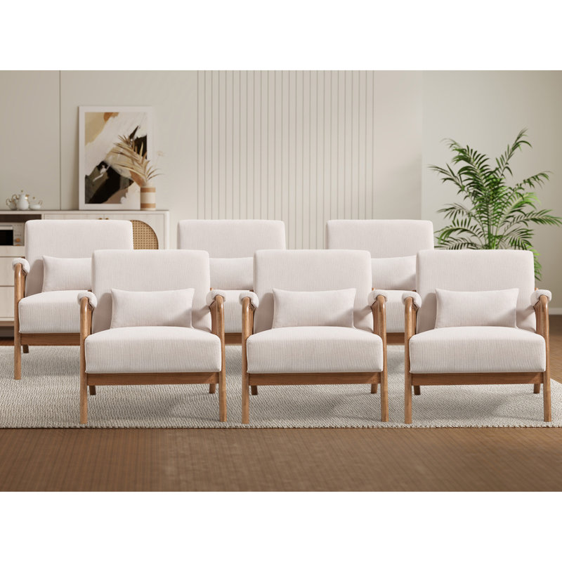 27.17" Wide Modern Upholstered Solid Wood Accent Chair With An Extra Pillow(Set of 6), Beige Corduroy