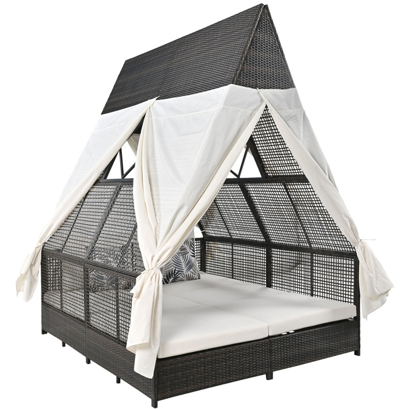 Cibis 80'' Wide Wicker Patio Daybed with Cushions, Cream