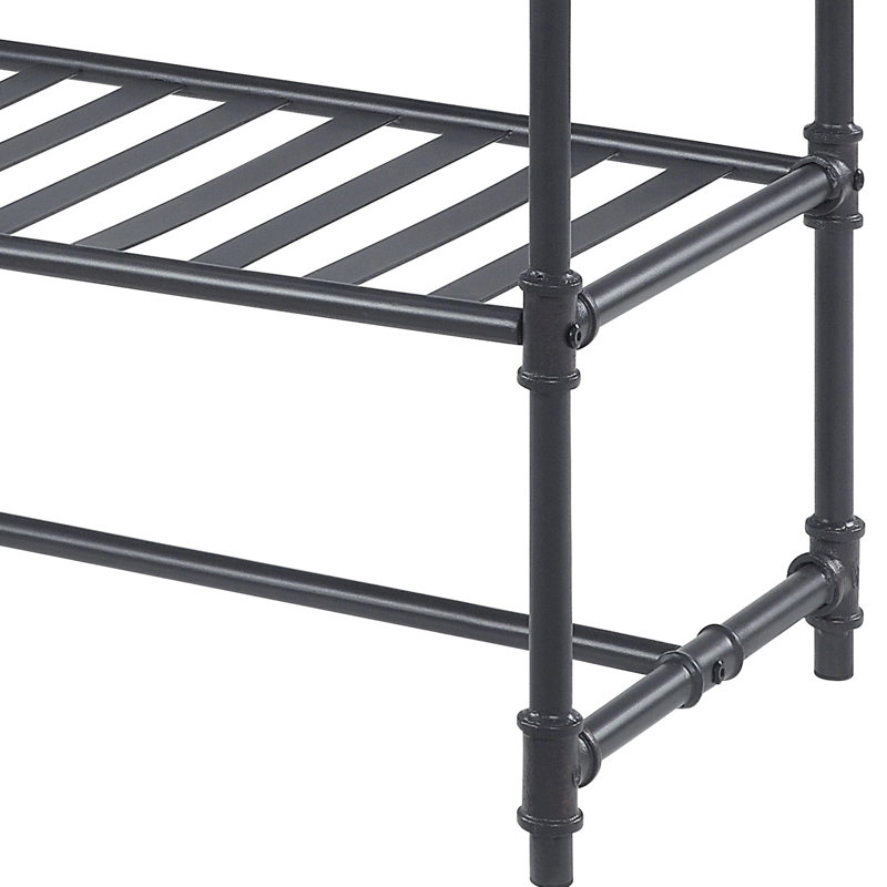 Table à pieds en métal en chêne et noir sablé, avec tiroirs polyvalents, compartiments de rangement pratiques, style moderne