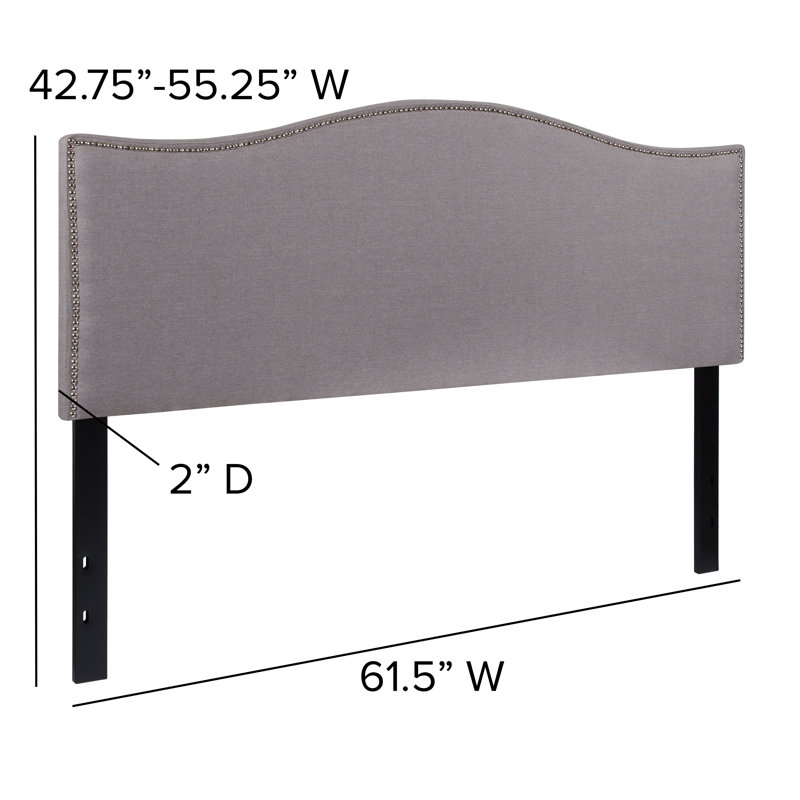 Fitzsimmons Arched Upholstered Headboard with Accent Nail Trim, Light Gray, Queen
