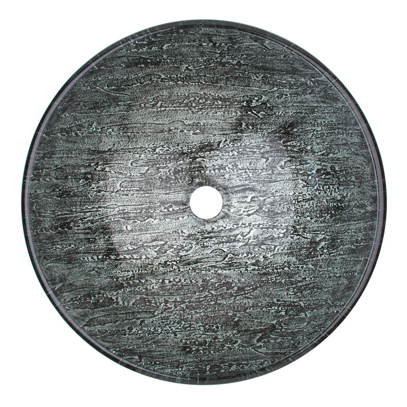 Giovanni Titanium Glass 17" L 17" W 6" H Round Vessel Bathroom Sink, Slate Grey