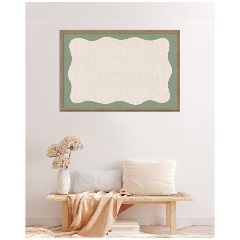 Tableau d'affichage en lin encadré en tissu, H 26 po x l 38 po x P 1,25 po, Vert / beige, Florence brun clair