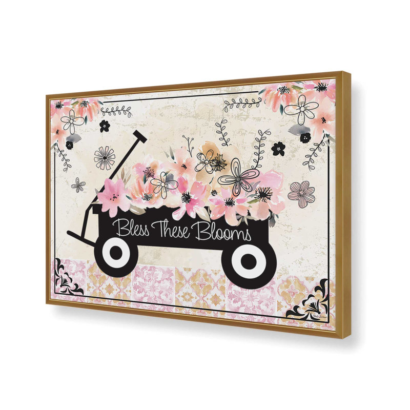 «Bless ces fleurs Blooms» par Nicole DeCamp, reproduction d'art, 40 W x 30 H, Doré, Framed Print