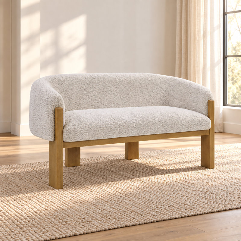 Canapé-lit rembourré avec pieds Modern Wood, Boucle d'amande, Light Ash
